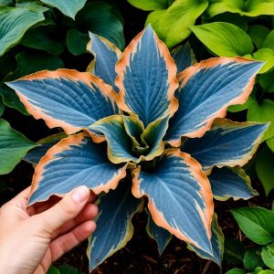 Хоста Океан Вью купить по цене от 960р. в интернет-магазине «Посадика» с доставкой почтой в в Яранске и по всей России – [изображение №1].